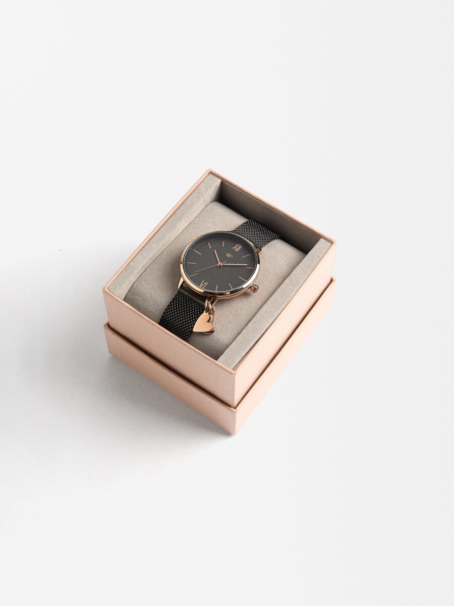 Reloj Pulsera De Acero Inoxidable Con Coração negro