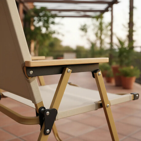 Silla Plegable Playa Metálica Liviana Apoyabrazos Madera Beige