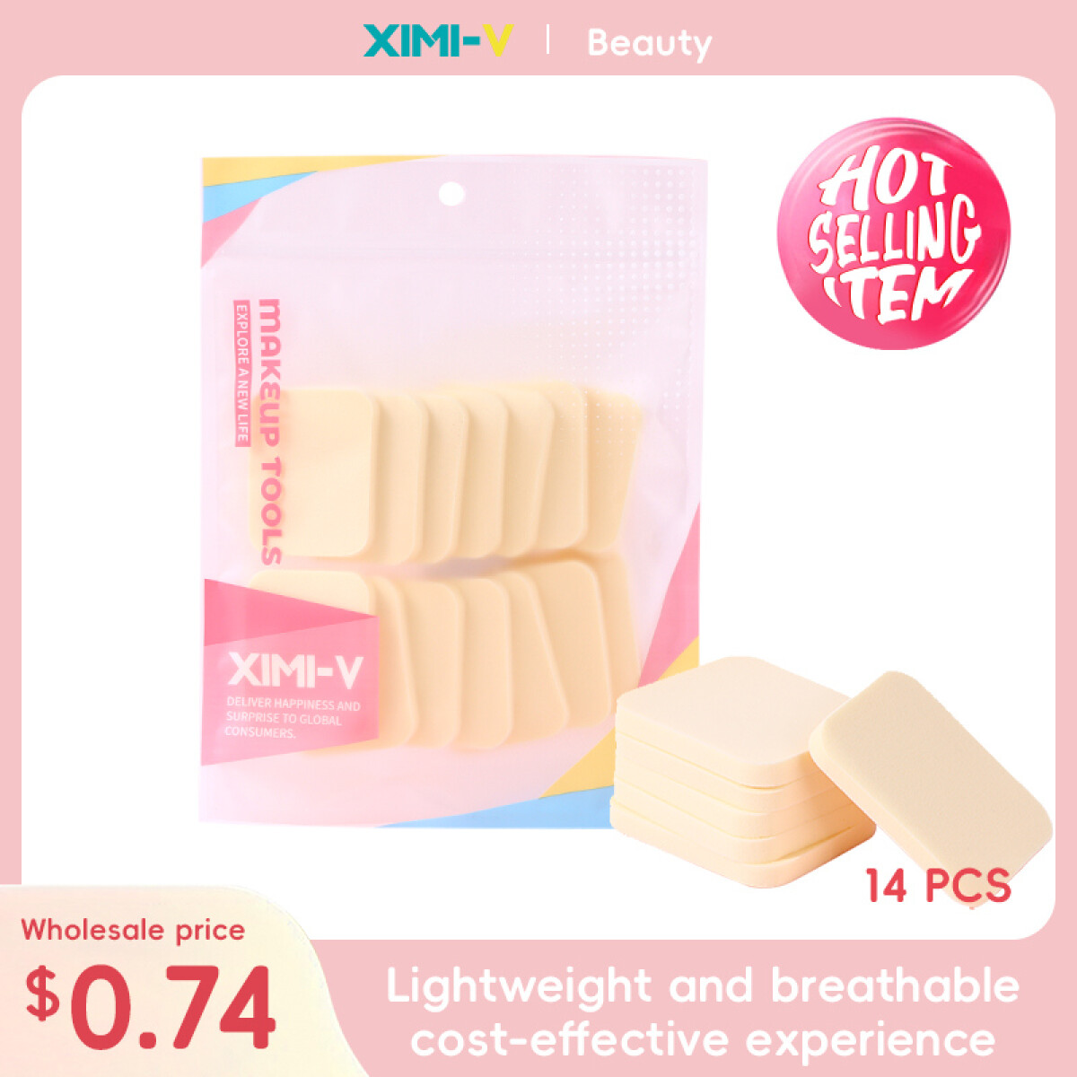 Pack Esponjitas De Maquillaje Cuadradas - 14 Uni - Amarillo 