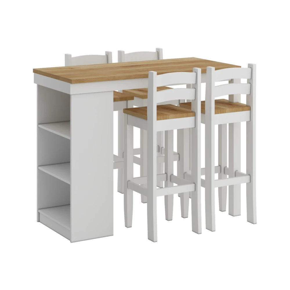 Desayunador 4 Bancos Cocina Comedor Madera Blanco Desayunador 4 Bancos Cocina Comedor Madera Blanco