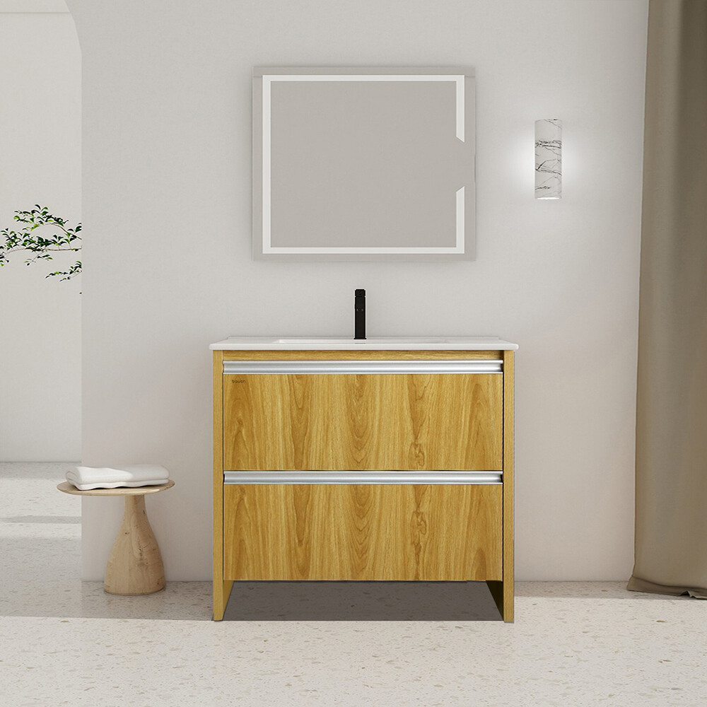 MUEBLE DE BAÑO VANITY MARRÓN CON BACHA BLANCA Mueble De Baño Vanity Marrón Con Bacha Blanca