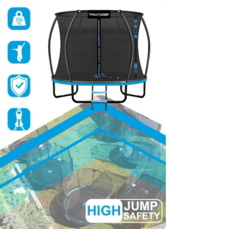 Cama Elástica THUNDER®️ 245 cm con Red y Escalera AZUL