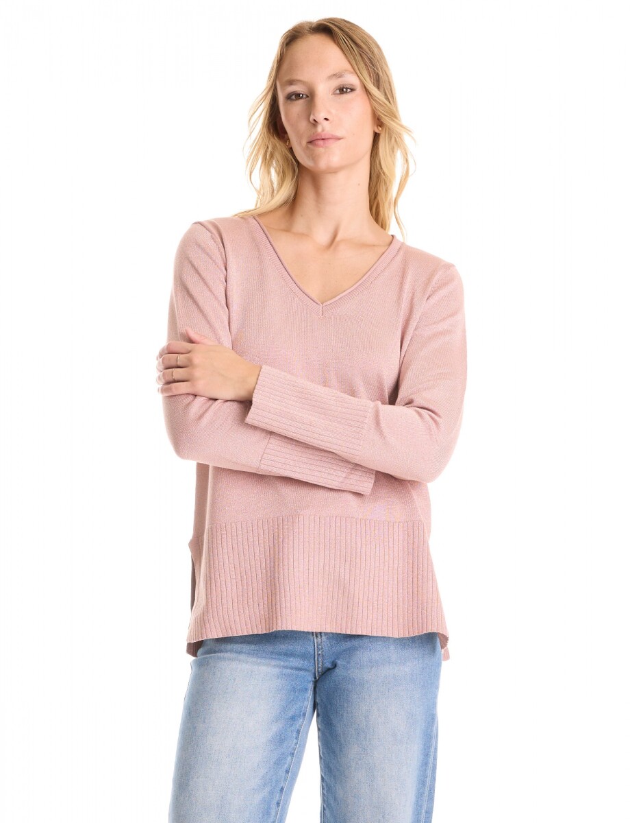 Buzo Esc V Lurex - Rosa 