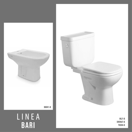 JUEGO INODORO (DESCARGA 25 CMS) , TAPA DE MADERA, MOCHILA Y BIDET 1 AGUJERO FERRUM LINEA BARI descarga a 25cms. 000