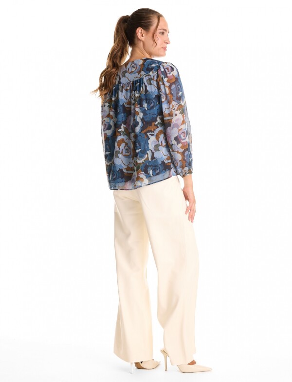 Blusa Gasa Flores AZUL/MULTI