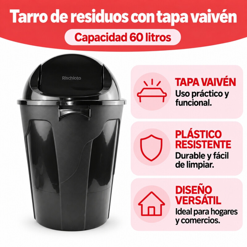 Tarro de residuos tapa vaiven 60lt NEGRO