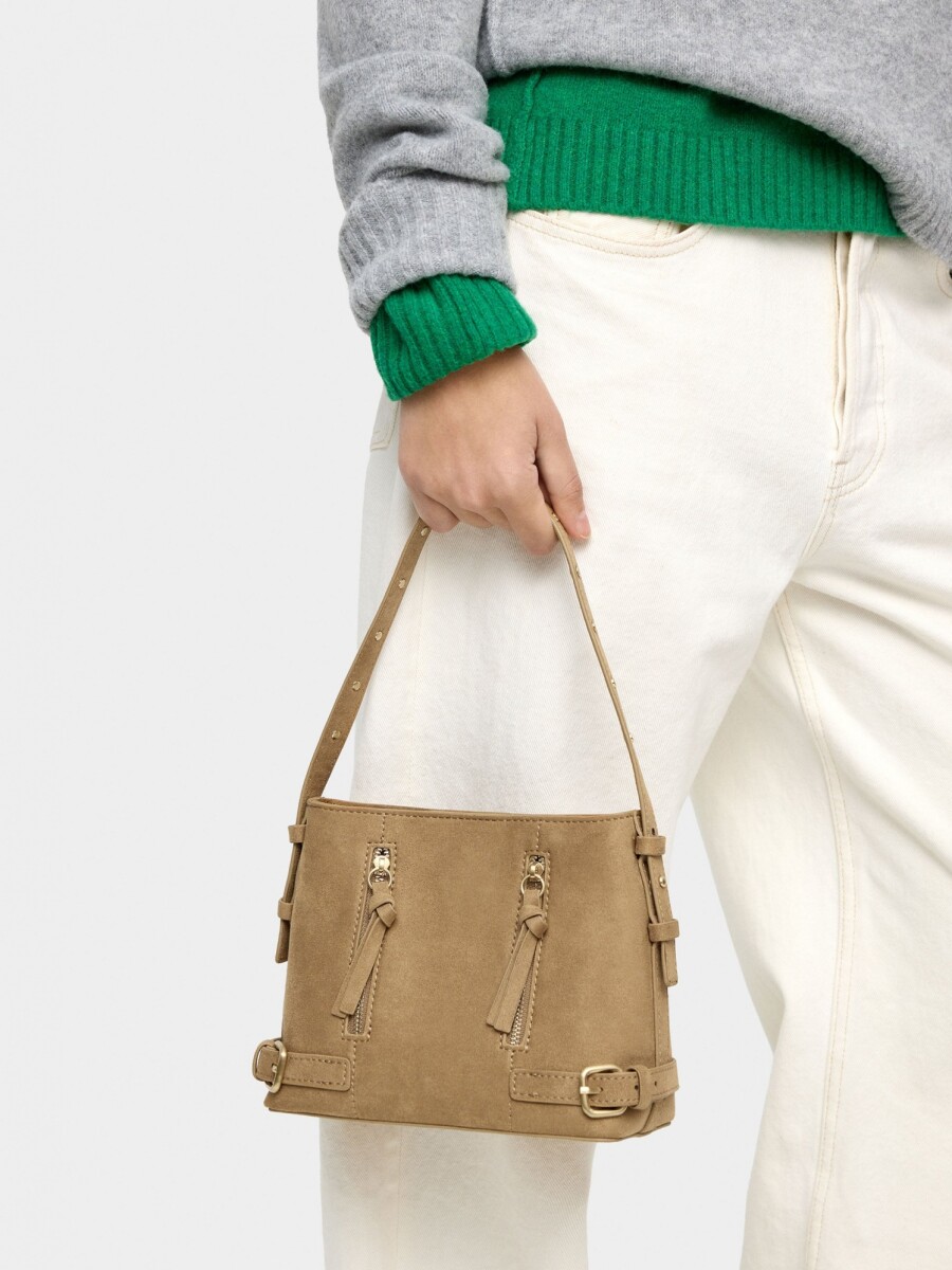 Bolso Bombonera Efecto Piel Con Hebillas taupe