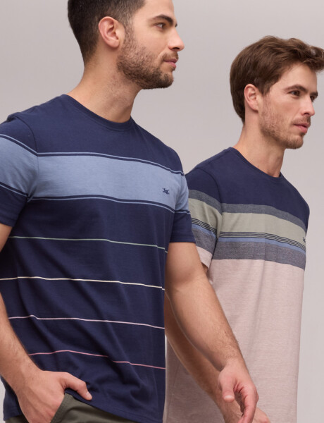 REMERA RAYADA DE ALGODÓN Azul