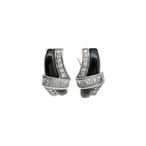 Caravanas Cruzada-Plata 925-Piedra ónix y zirconia-CA3330 Conpiedra