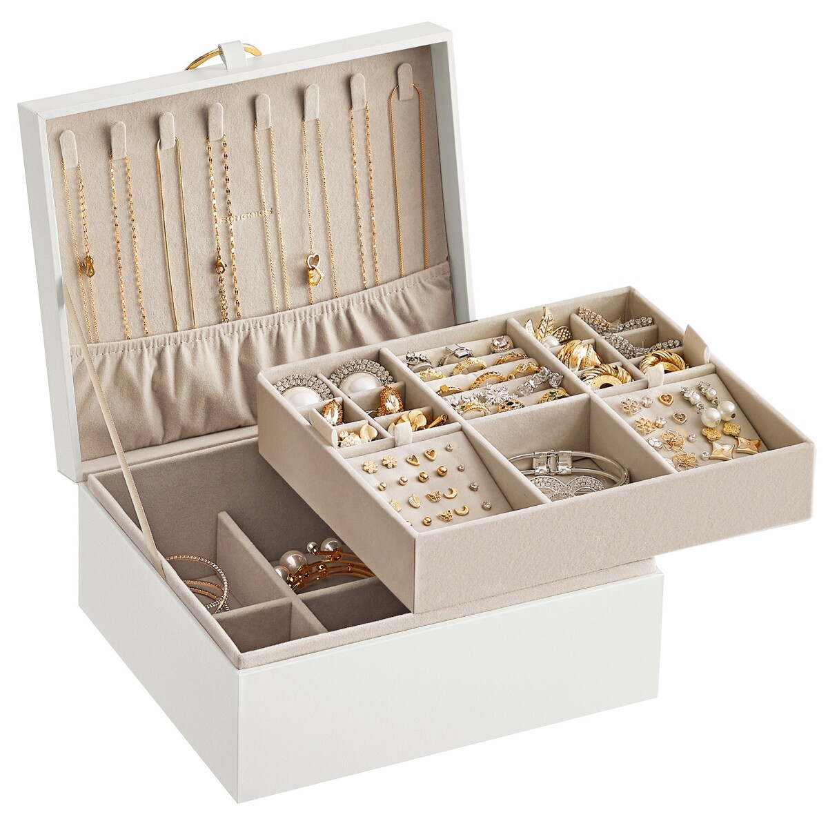 SONGMICS Joyero de 2 Capas con Asa – Caja de Almacenamiento de Joyas Moderna 