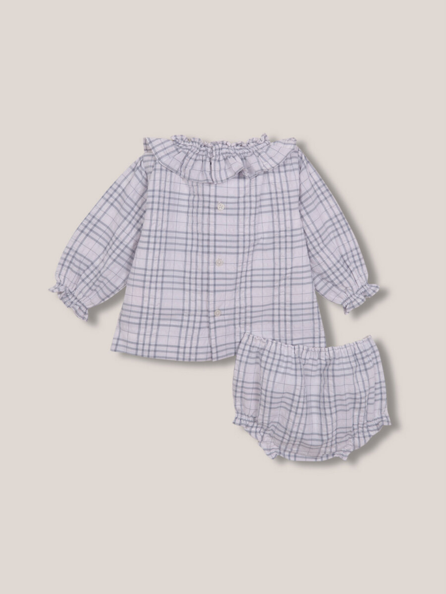 Vestido Smock Cuello Volante Azul Claro