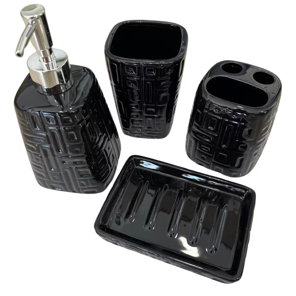 Set de accesorios de baño 4 piezas Negro Set De Accesorios De Baño 4 Piezas Negro