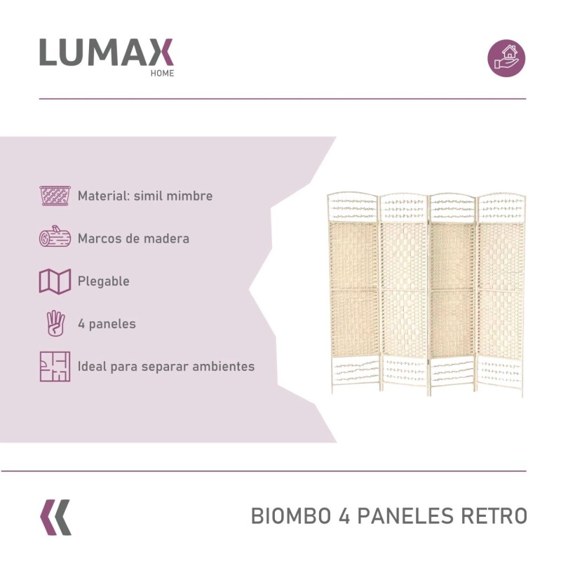 Biombo separador de rattan 1.8 mts Beige