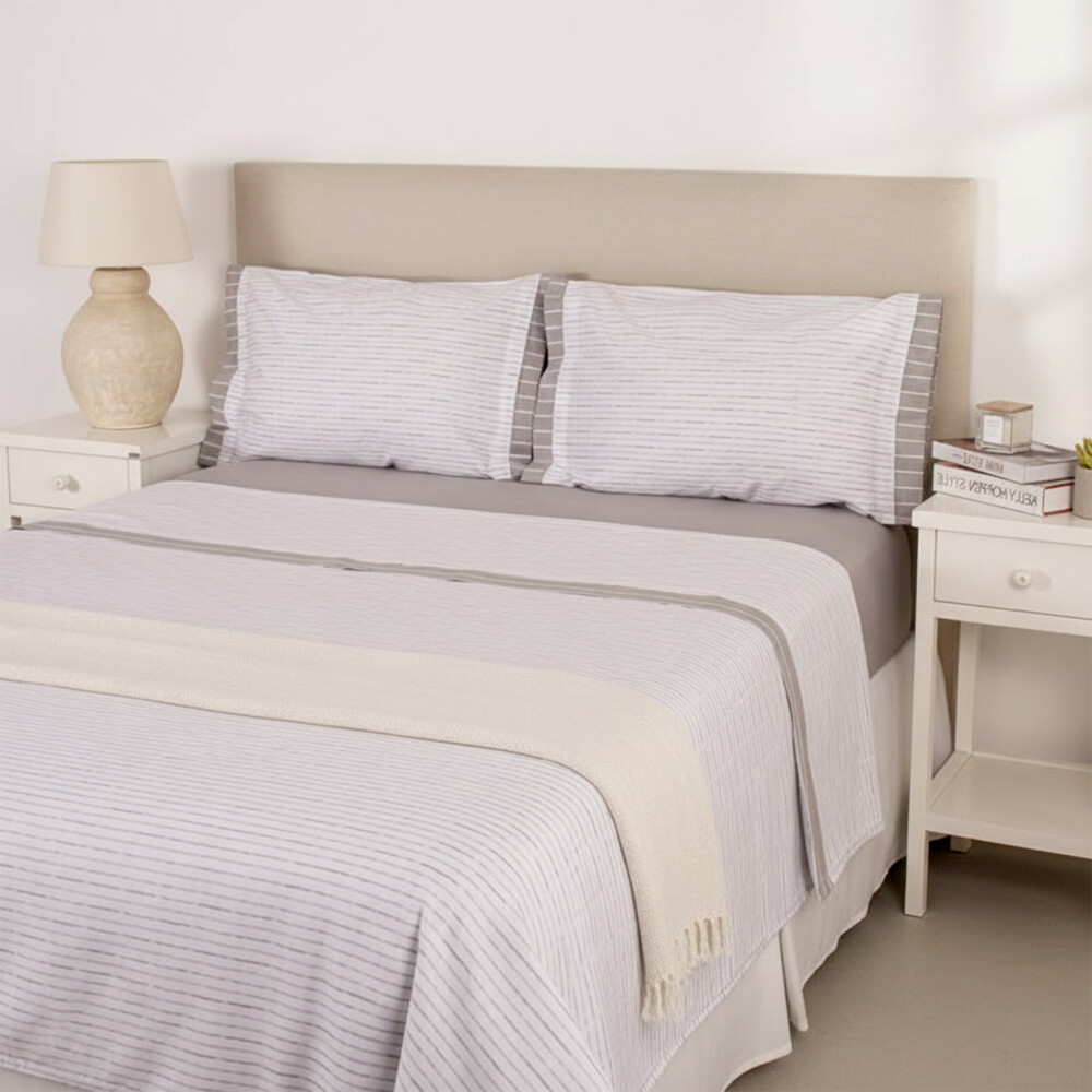 Juego de Sabanas Super King 200 Hilos Nina - Pilar Rayas Greige