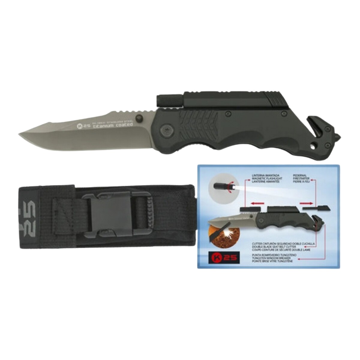 Navaja PRO con pedernal y linterna - K25 
