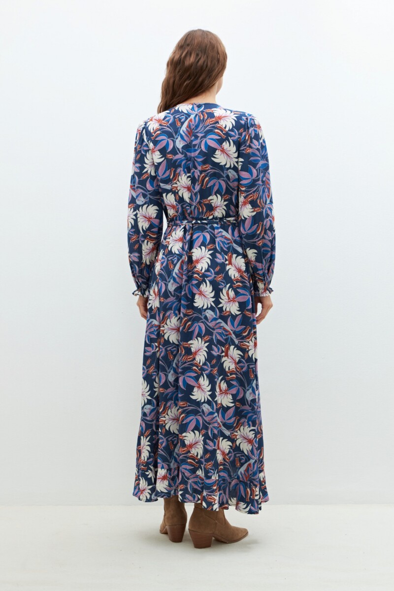 Maxi vestido estampa floral azul marino