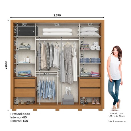 ROPERO SINTRA 2 PUERTAS 4 CAJONES INTERNOS GUARDARROPA CLOSET ARMARIO OFF WHITE
