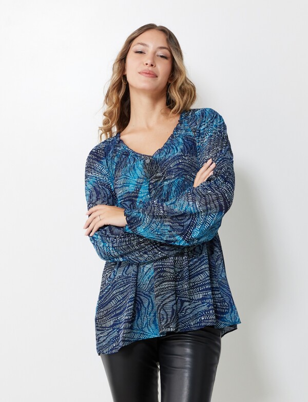 Blusa Plisada AZUL/MULTI