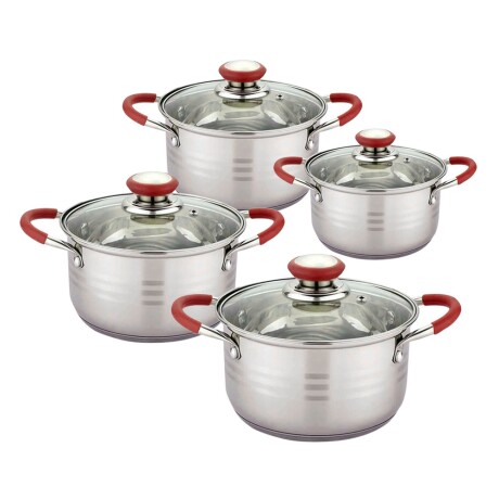 Juego Batería Cocina 8 Pzs en Acero Inoxidable y Tapa Vidrio Plateado