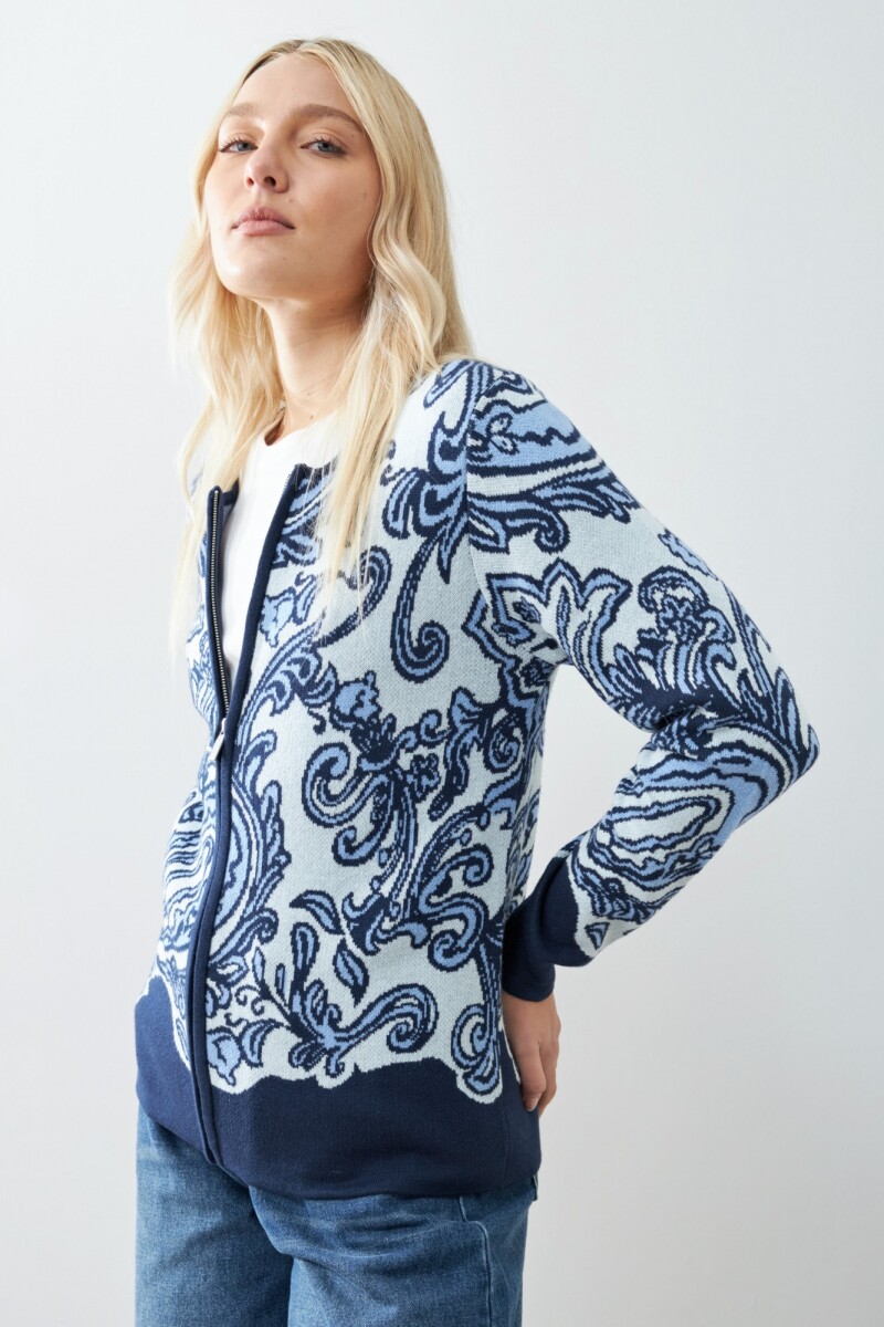 Chaqueta tejida c/ jacquard floral verde agua