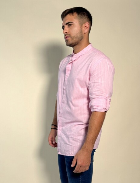 Camisa Hercules con cuello mao de lino y algodón Rosado