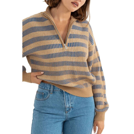 Buzo Rhythm Estelle Quarter Zip Striped Knit Multicolor