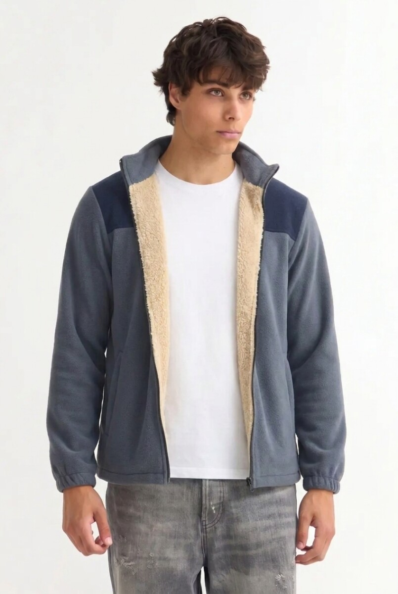 Campera de polar con corderito - Gris 
