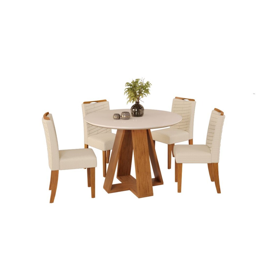 Juego De Comedor 4 Sillas Mesa Redonda - Celeste Beage / Beage