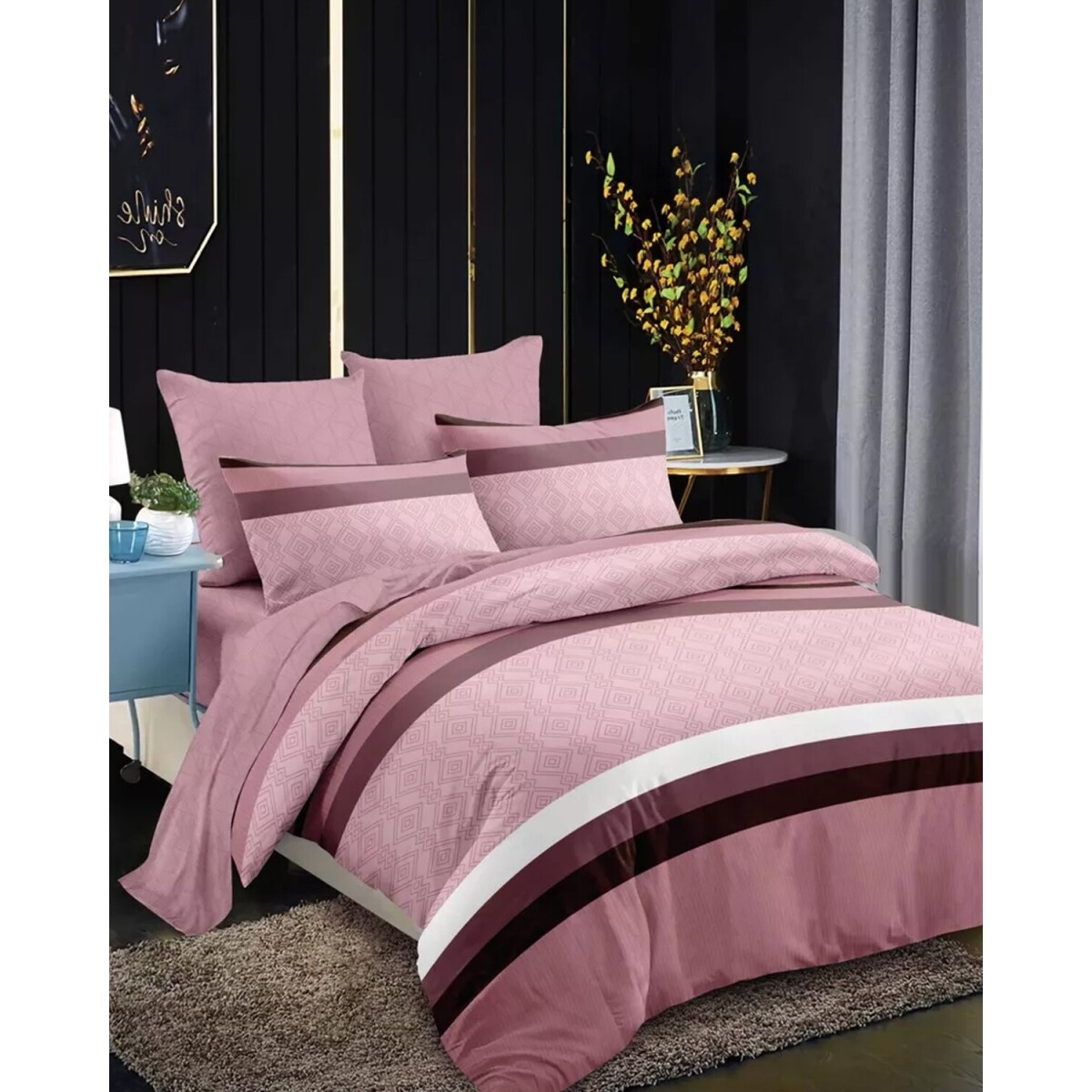 Manta Cotton Flor Glamour 1 plaza sommier 1.55 x 2.25mts con porta almohadas y almohadón - 763 