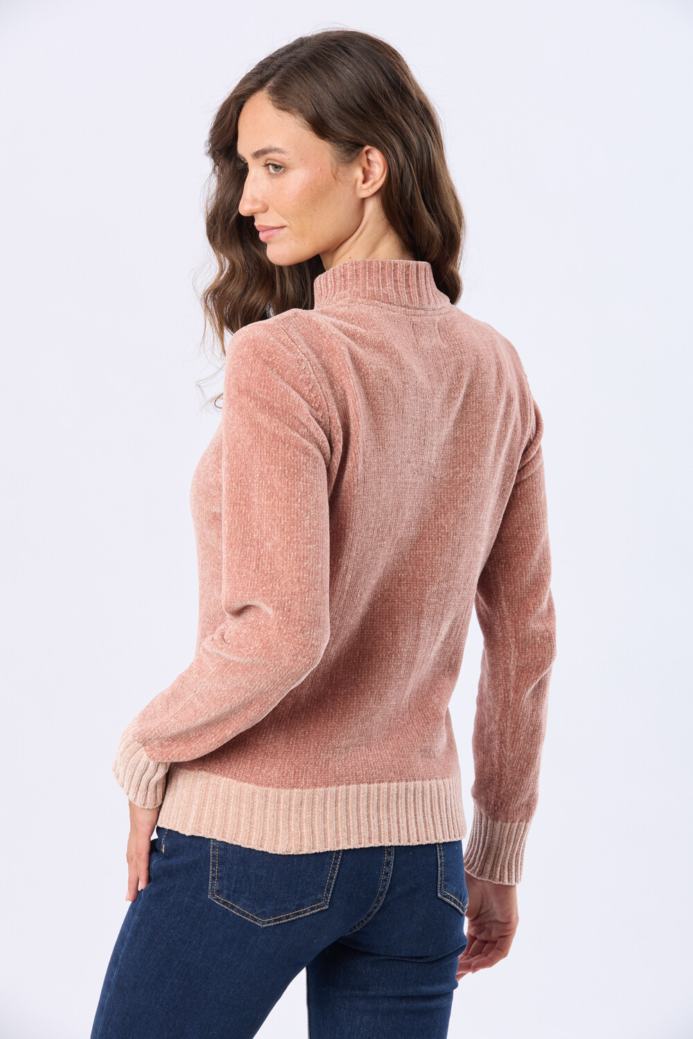 BUZO TEJIDO COMBINADO Rosa Oscuro