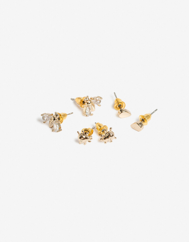 Aros Sets Strass Set De Aros Pasantes De Charms Con Cubic - Dorado