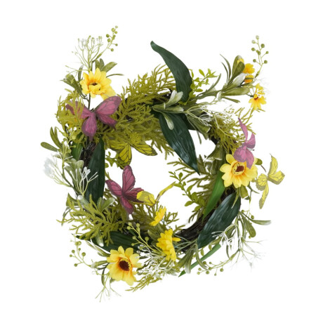 Corona rustica con flores, mariposa y luz a pila Corona rustica con flores, mariposa y luz a pila