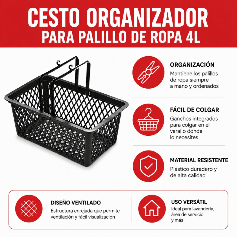 Cesto organizador de palillos 4 lts NEGRO