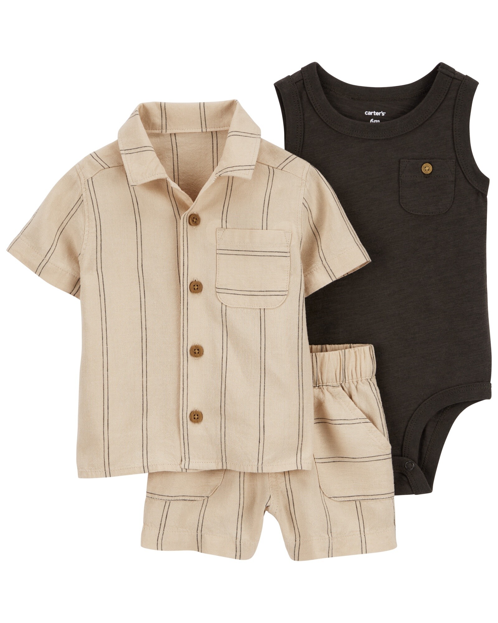 Set tres piezas, short y camisa de popelina Ecovero más body de algodón Sin color