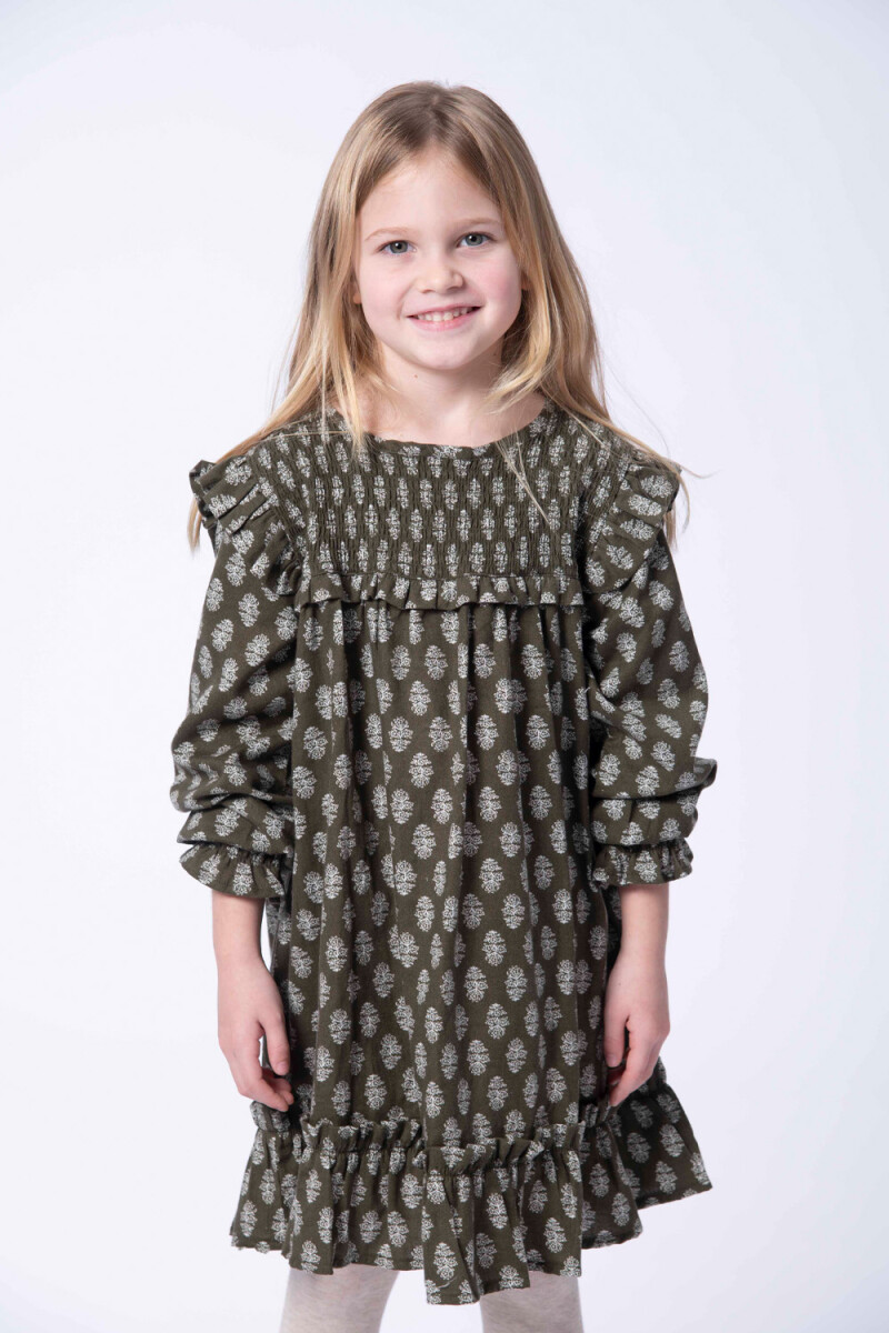 Vestido volados estampado Verde