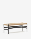 Banco Zaide de madera maciza de roble con acabado negro y asiento de cuerda 120cm