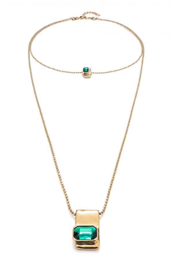 CADENA DOBLE BAÑADA EN ORO 18K CON CRISTALES VERDES Colgante