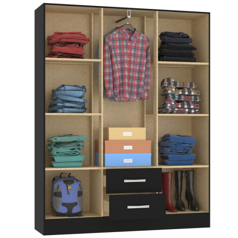 Ropero Armario 6 puertas 2 cajones con estantes y perchero 170 x 134 x 36 cm - Negro Ropero Armario 6 puertas 2 cajones con estantes y perchero 170 x 134 x 36 cm - Negro