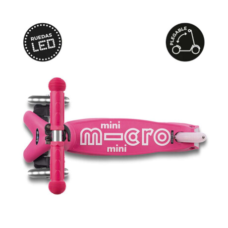 Monopatín Micro Mini Plegable Neón Led Ajustable Con 3 Ruedas Rosa