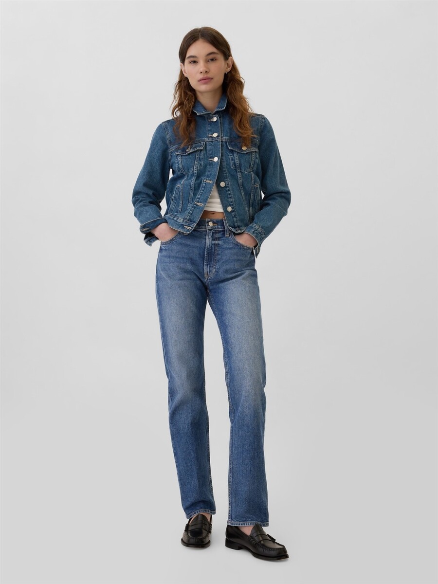 Jean 60S Straight Tiro Alto Mujer - Medium Wash 
