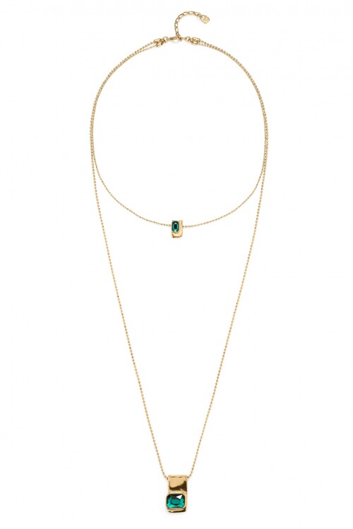 CADENA DOBLE BAÑADA EN ORO 18K CON CRISTALES VERDES Colgante