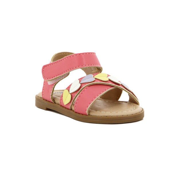 Angus Sandalia Niña Tira Cruzada C/ Pulsera Y Velcro Coral