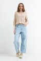 Sweater escote V calado BEIGE