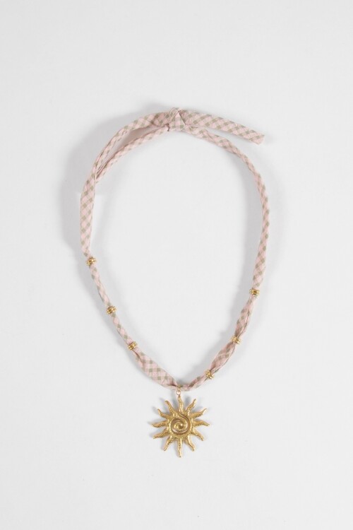 Collar acero cordón dije sol dorado