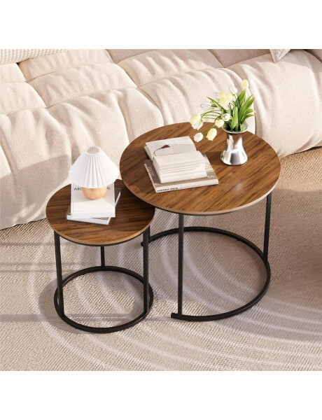 SET 2 MESAS RATONAS D40/D60CM MADERA/METAL SET 2 MESAS RATONAS D40/D60CM MADERA/METAL