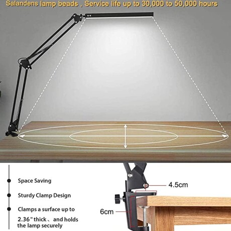 Lámpara Articulada Con Base 3 niveles de luz led NEGRO