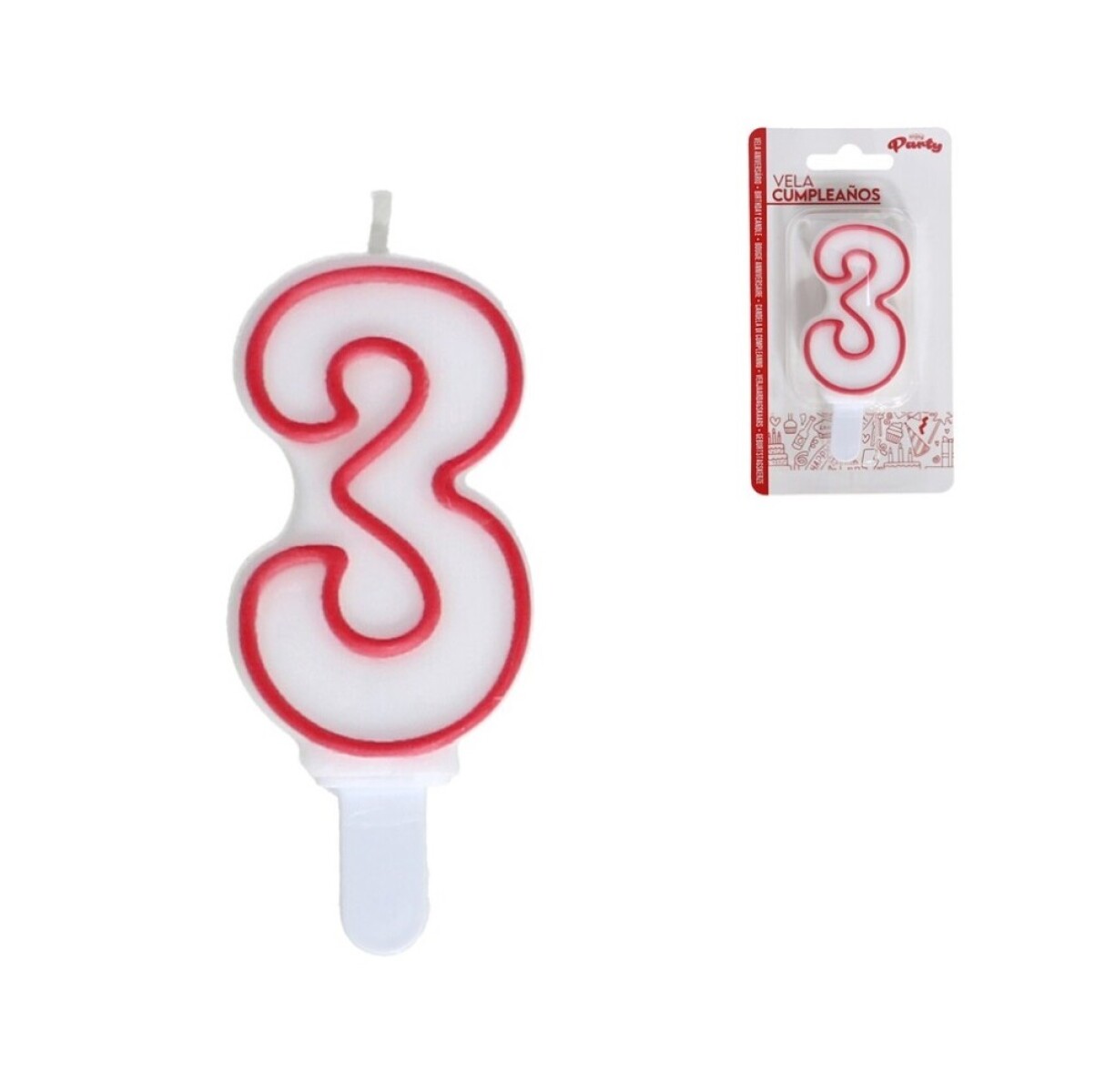 Vela De Cumpleaños N°3 Rojo/Blanco 