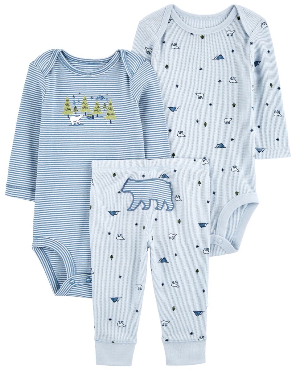 Set tres piezas de algodón, pantalón y bodies, diseño oso 