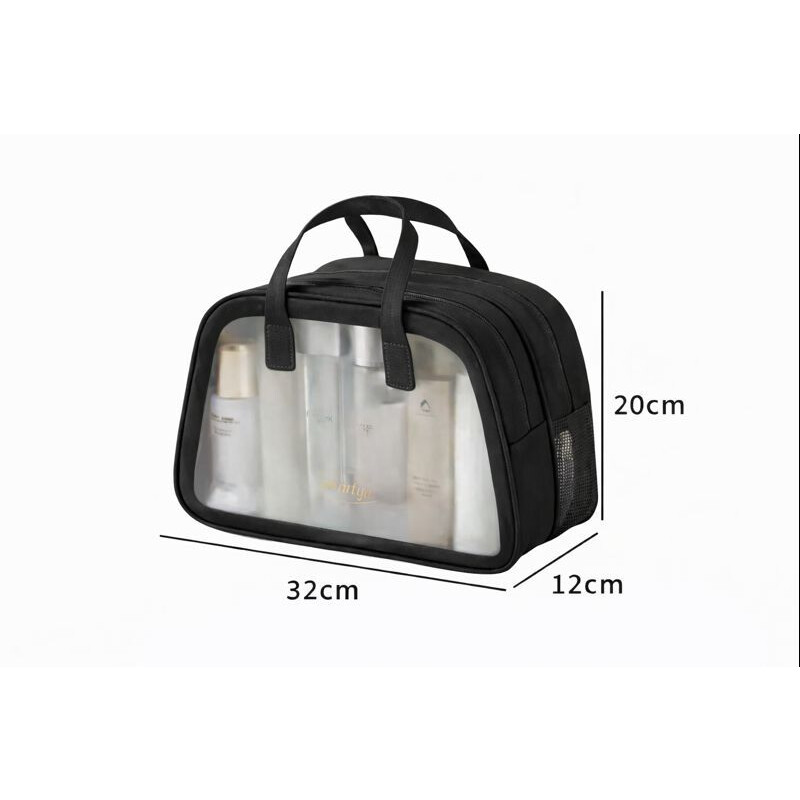 Neceser de Viaje Organizador Impermeable con Compartimentos _ Ideal Porta Cosméticos y/o Artículos de Baño Negro