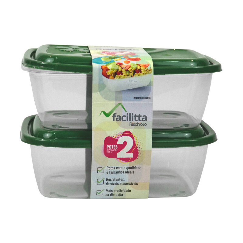 Set x2 Pote rectangular 1,5 lts VERDE